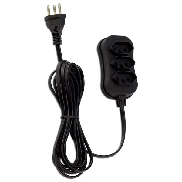 Extensão 3 Tomadas Tripolar Slim 3m Preto Force Line Bivolt