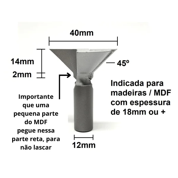 Fresa para Puxador de Gaveta 40x14mm 45º Grau 2059100.06 Radix