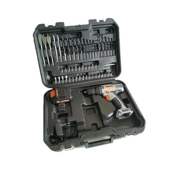 Furadeira Parafusadeira à Bateria 12V com Maleta e 50 Acessórios FP12X50 NKF Outlet