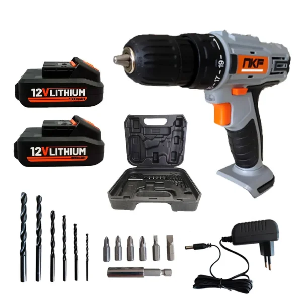Furadeira Parafusadeira Maleta 13 Acessórios e 2 Baterias 12V FP12X2 NKF