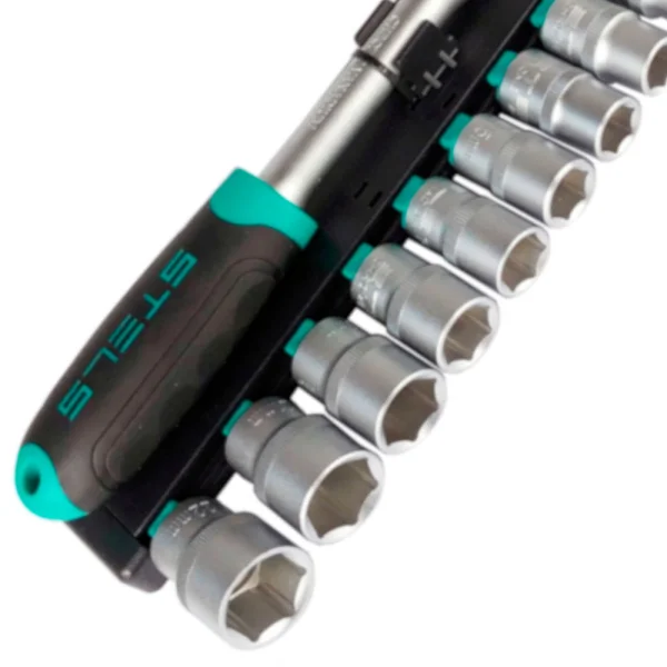 Jogo de Chave Catraca de 1/2 e Soquetes de 10 à 22mm CRV 1412755 Stels 11 Peç