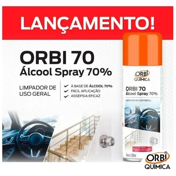 Kit 10 Álcool Spray 70° Antisséptico e Higienizador 300ML 209G Orbi