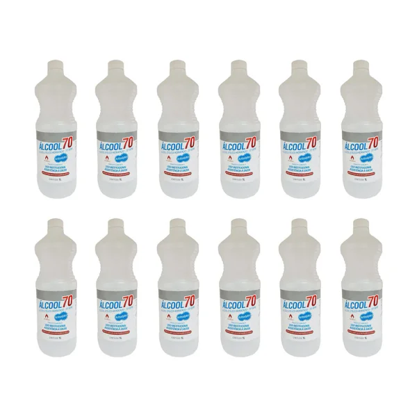 Kit 12 Álcool Líquido 70º 1 Litro