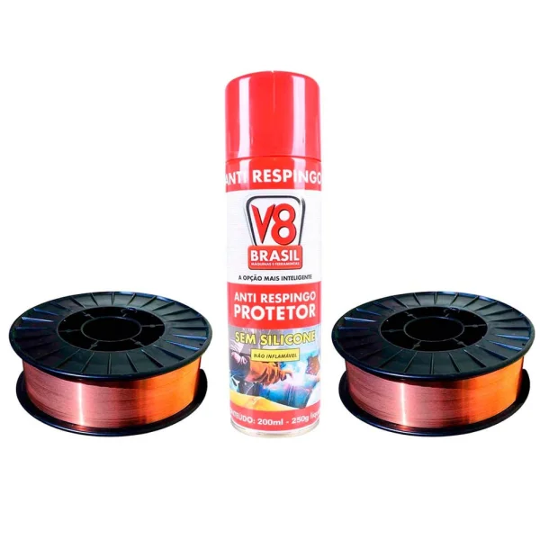 Kit 2 Arames de Solda MIG 5Kg e 1 Anti Respingo de Solda Liquído 200ml V8 Brasil