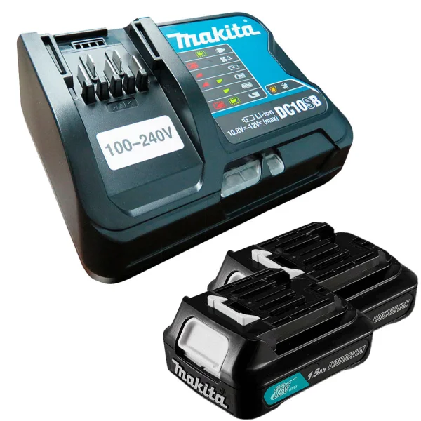 Kit 2 Baterias Íons Lítio 12V 1.5Ah BL1016 Makita e Carregador de Bateria DC10SB