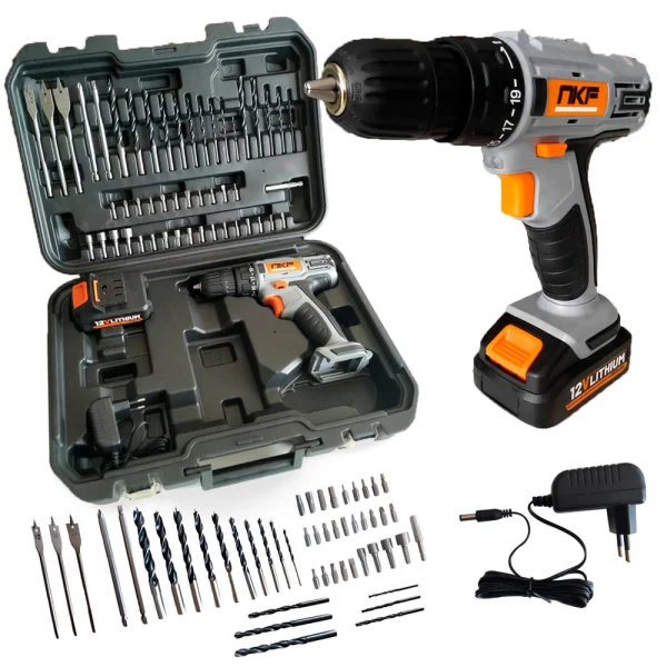 Kit 2 Furadeira Parafusadeira à Bateria 12V com Maletas e Acessórios FP12X50 NKF