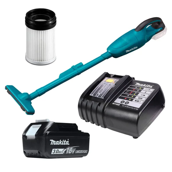 Kit Aspirador de Pó à Bateria DCL180Z Makita e Bateria e Carregador e Filtro