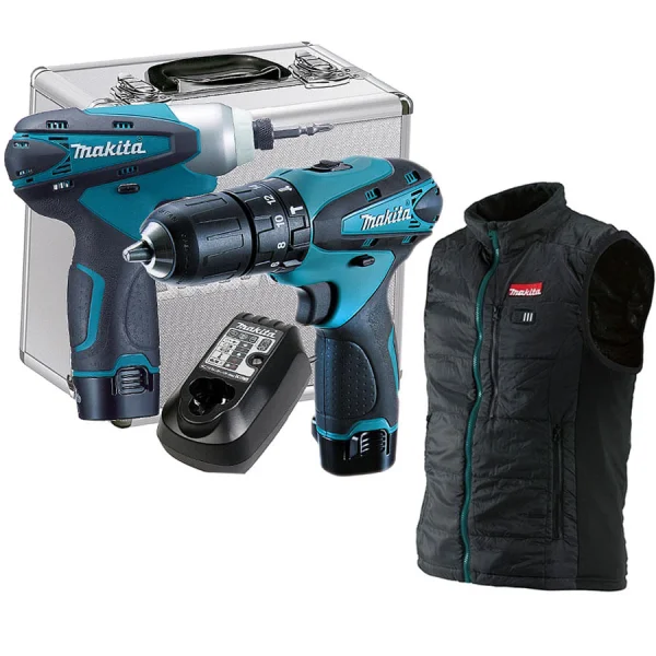 Kit Combo Parafusadeira e Furadeira à Bateria DK1493 Makita e Colete Térmico