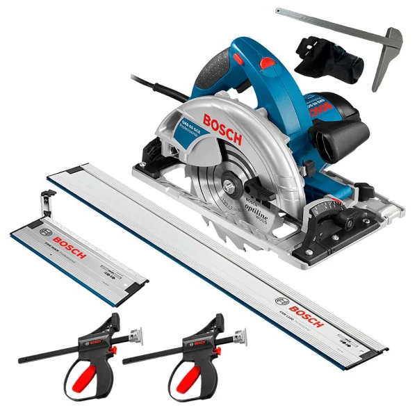 Kit Combo Serra Circular GKS 65 GCE Bosch e Trilho de 110cm e Acessórios 220 Volts