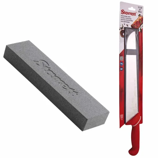 Kit Faca para Carne Lâmina Reta Larga 12Pol e Pedra de Afiar Dupla Face Starrett