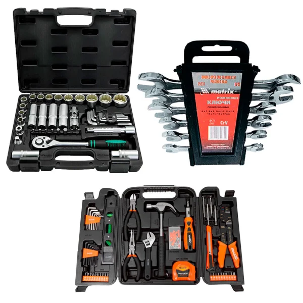 Kit Ferramentas Montagem 129Pç e Soquetes Catraca 1/2Pol 41Pç e Chave Fixa 6Pç