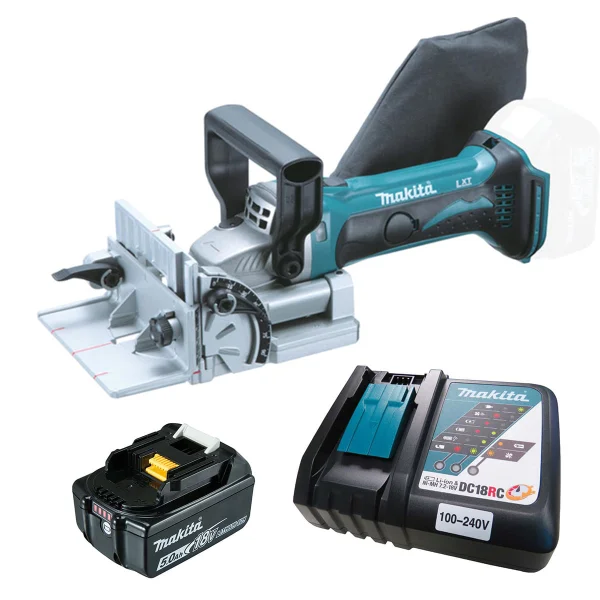 Kit Fresadora de Junção à Bateria DPJ180Z Makita e Bateria 18V 5.0Ah e Carregador