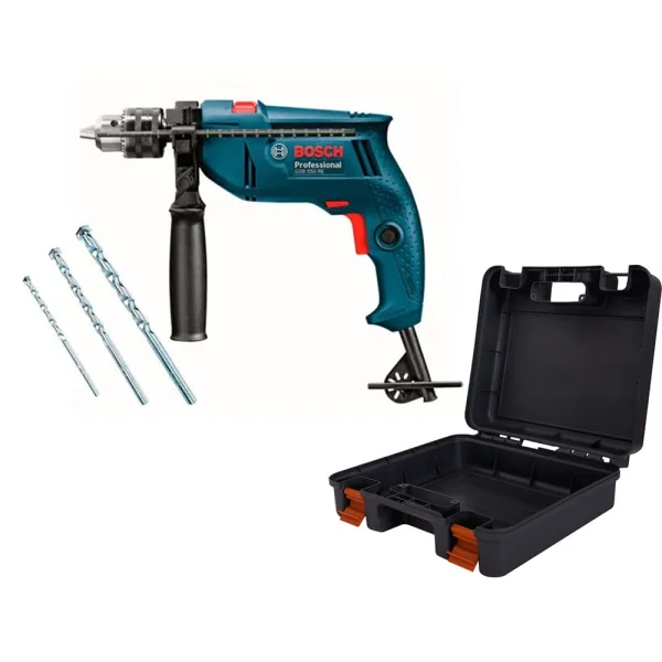 Kit Furadeira de Impacto 13mm GSB 550 RE e 3 Brocas Bosch e Maleta