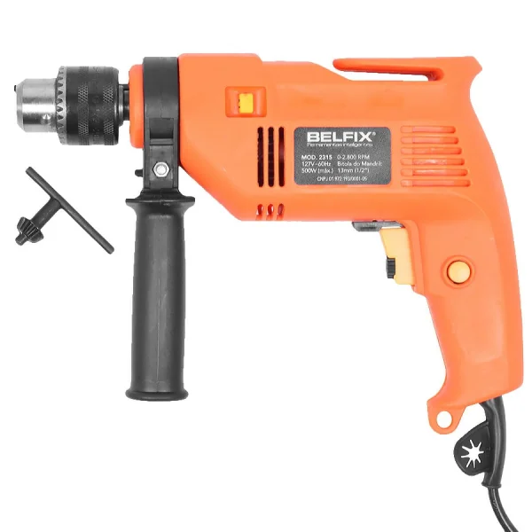 Kit Furadeira de Impacto 500 Watts Belfix e 5 Brocas e Jogo de Bits e Adaptador 110 Volts