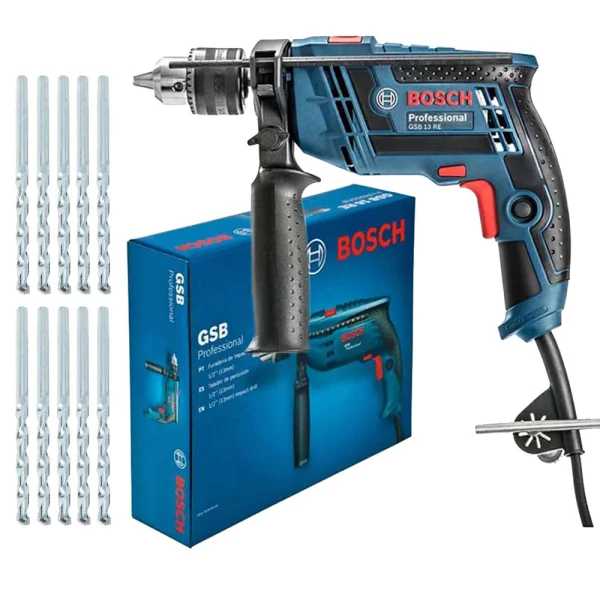 Kit Furadeira de Impacto 650W 13mm GSB 13 RE Bosch e 10 Brocas para Concreto