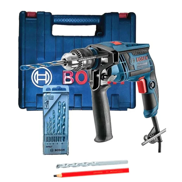 Kit Furadeira de Impacto 650W 13mm GSB 13 RE com Maleta Bosch e 6 Brocas e Lápis