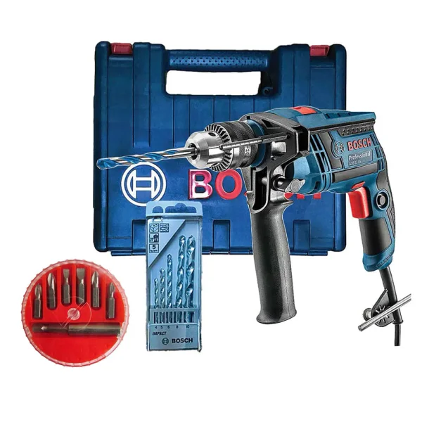 Kit Furadeira de Impacto GSB 13 RE e Maleta e 5 Brocas Bosch e Jogo de 7 Bits