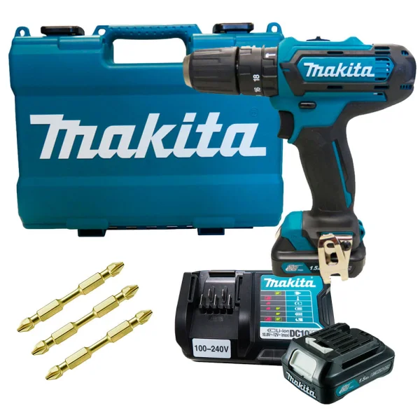 Kit Furadeira e Parafusadeira HP331DWYE Makita e 3 Bit de Torção com Ponta Dupla