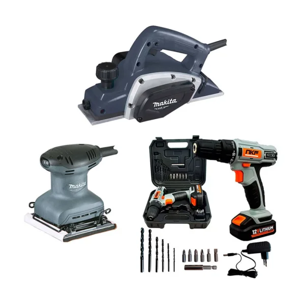 Kit Furadeira Parafusadeira FP12X e Lixadeira M9200G e Plaina M1902G Makita