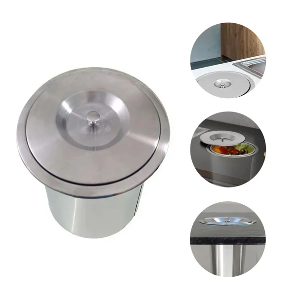 Kit Lixeira de Embutir em Pia Aço Inox 5 litros EMB-05 e Torre de 3 Tomadas