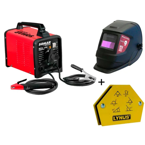 Kit Máquina Transformador Solda MTS150 Schulz Máscara SR1 2Esquadros Angular12Kg