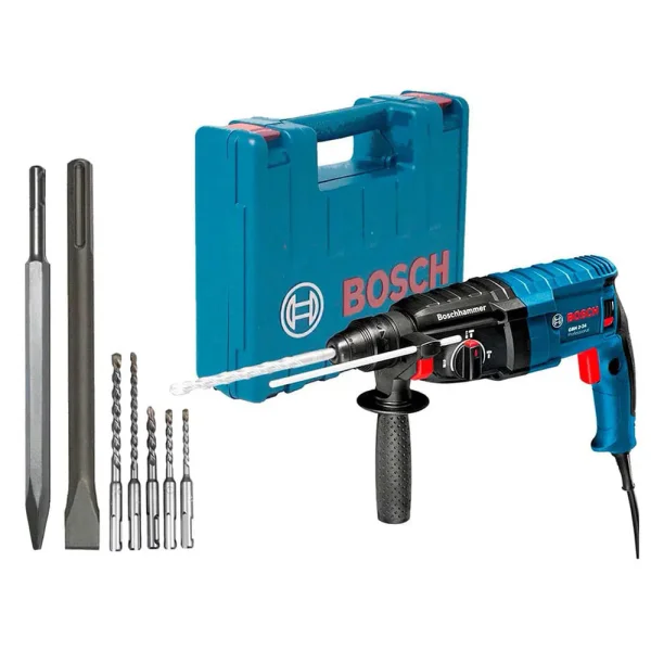 Kit Martelete Rotativo e Perfuração 820W Bosch e Brocas e Ponteira e Talhadeira