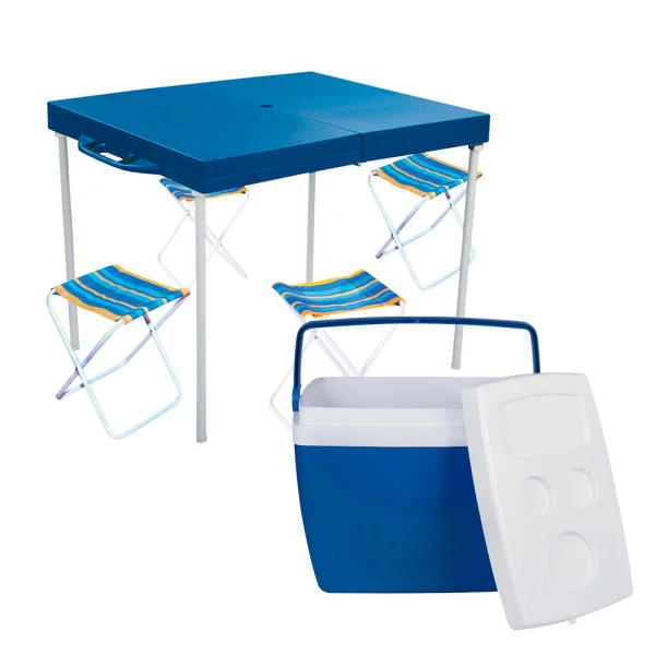 Kit Mesa Prática com Banquetas 003403 e Caixa Térmica 34 Litros Azul 25108161 Mor