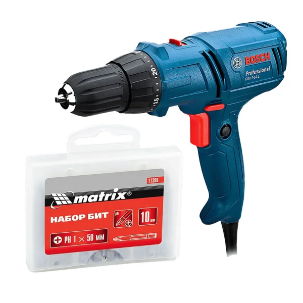 Kit Parafusadeira e Furadeira 400w GSR 7-14 Bosh e Jogo de Bits Philips