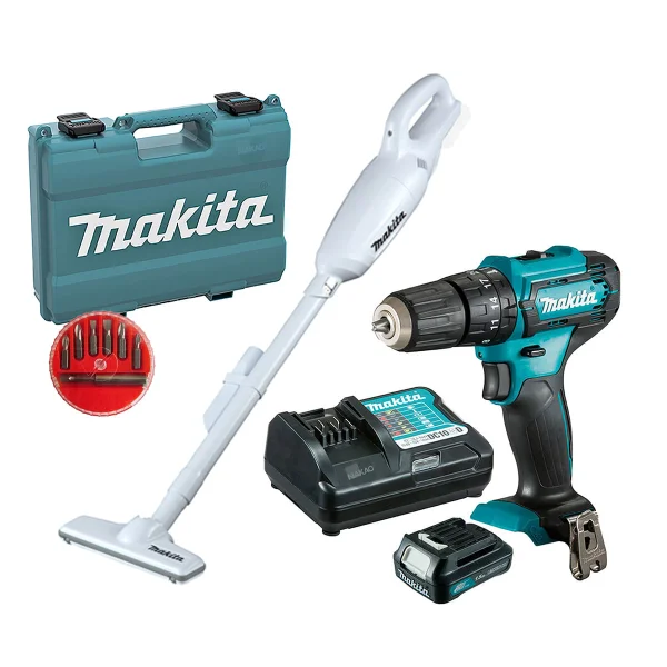 Kit Parafusadeira Furadeira HP333DWYX3 e Aspirador CL106FDZW Makita Maleta 7Bits