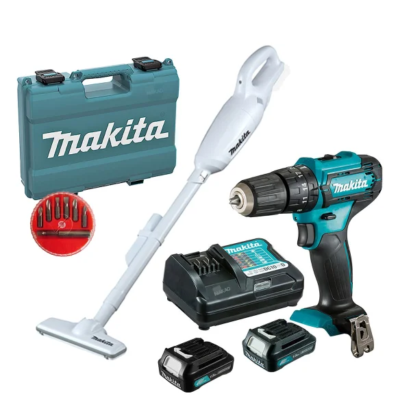 Kit Parafusadeira HP333DWYX3 e Aspirador CL106FDZW Makita e 2 Baterias e 7 Bits