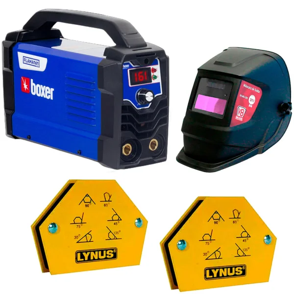 Kit Solda Inversora Flama 161 Boxer e Máscara SR1 e 2 Esquadros Angular 12Kg Bivolt