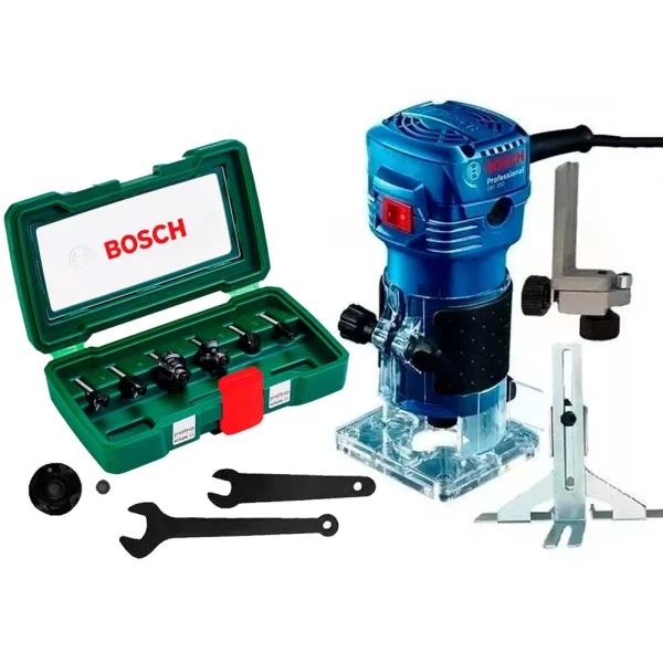 Kit Tupia 550W GKF 550 Profissional e Kit de Fresas 6 Unidades 6mm Bosch