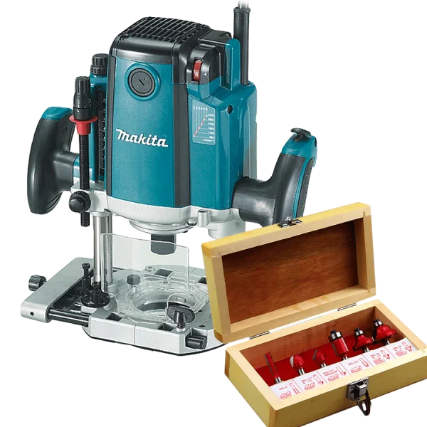 Kit Tupia de Coluna 12mm 1650W RP2301FC Makita 110V + Kit de 6 Fresas para Madeira 1/4