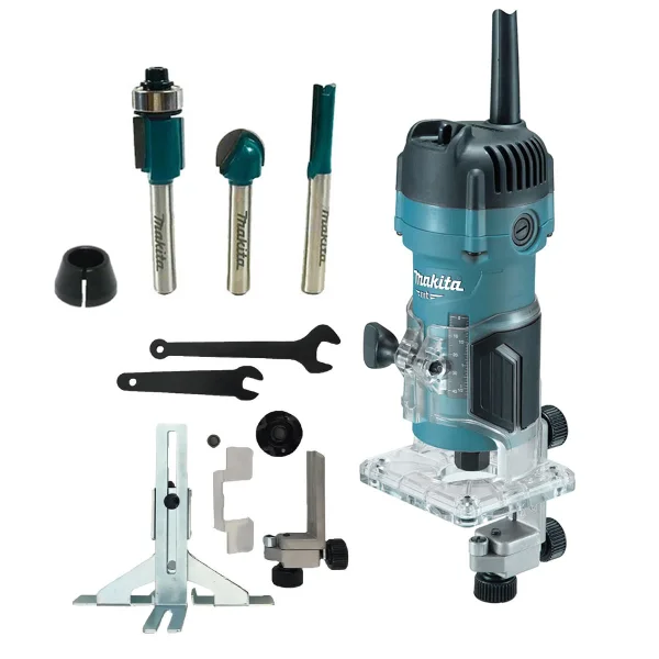 Kit Tupia Manual 6mm 530 Watts M3700B Makita e 3 Fresas D-16461 e Pinça 1/4 Pol