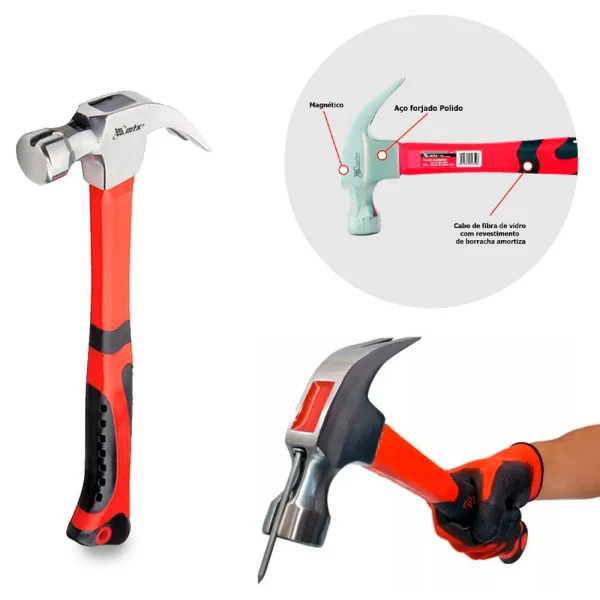 Martelo Unha 27mm com Cabo em Fibra de Vidro Emborrachado 104469 MTX