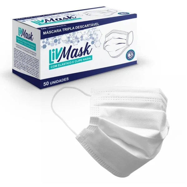 Máscara Tripla Descartável 500V7 Livmask 50 Unidades