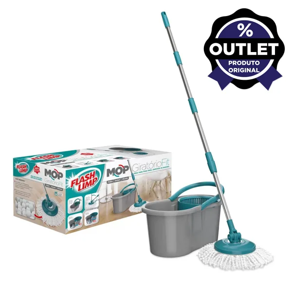 Mop Giratorio Flash Limp Fit 360 Spin Extensível 128m Microfibra Refil e Balde Outlet