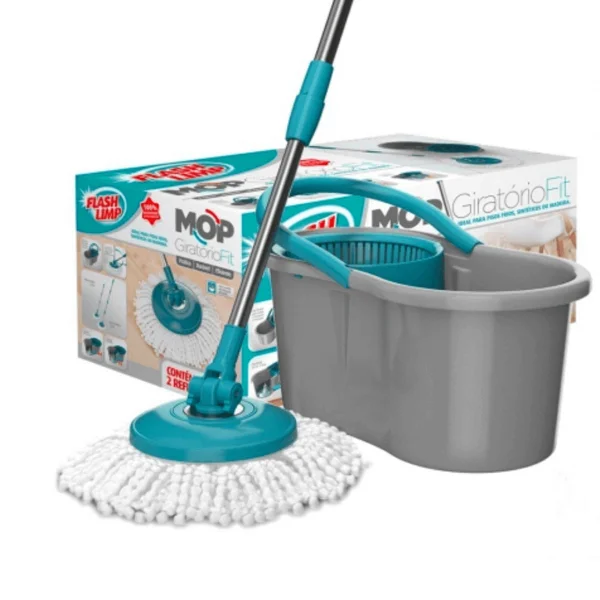 Mop Giratorio Flash Limp Fit 360 Spin Extensível 128m Microfibra Refil e Balde Outlet