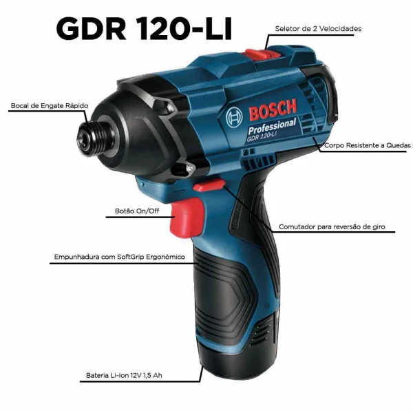 Parafusadeira Chave de Impacto à Bateria 12V e Maleta GDR120-Li Bosch