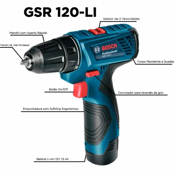 Parafusadeira Chave de Impacto à Bateria 12V e Maleta GDR120-Li Bosch