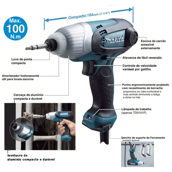 Parafusadeira de Impacto 635mm 230 Watts TD0101 Makita