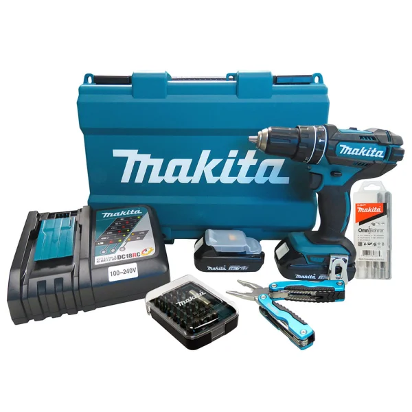 Parafusadeira e Furadeira à Bateria 18V DHP482RAE -P e Alicate e Brocas Makita