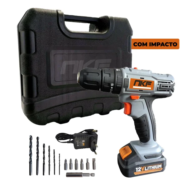Parafusadeira Furadeira de Impacto à Bateria 12V e 13 Acessórios FPI12X NKF