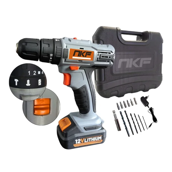 Parafusadeira Furadeira de Impacto à Bateria 12V e 13 Acessórios FPI12X NKF