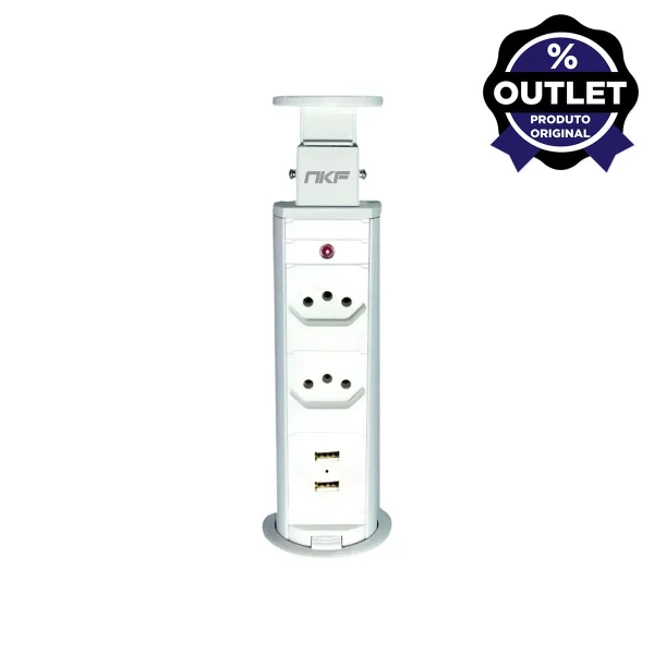 Torre de Tomada Multiplug 2 Tomadas e 2 USB Bivolt Outlet Branco