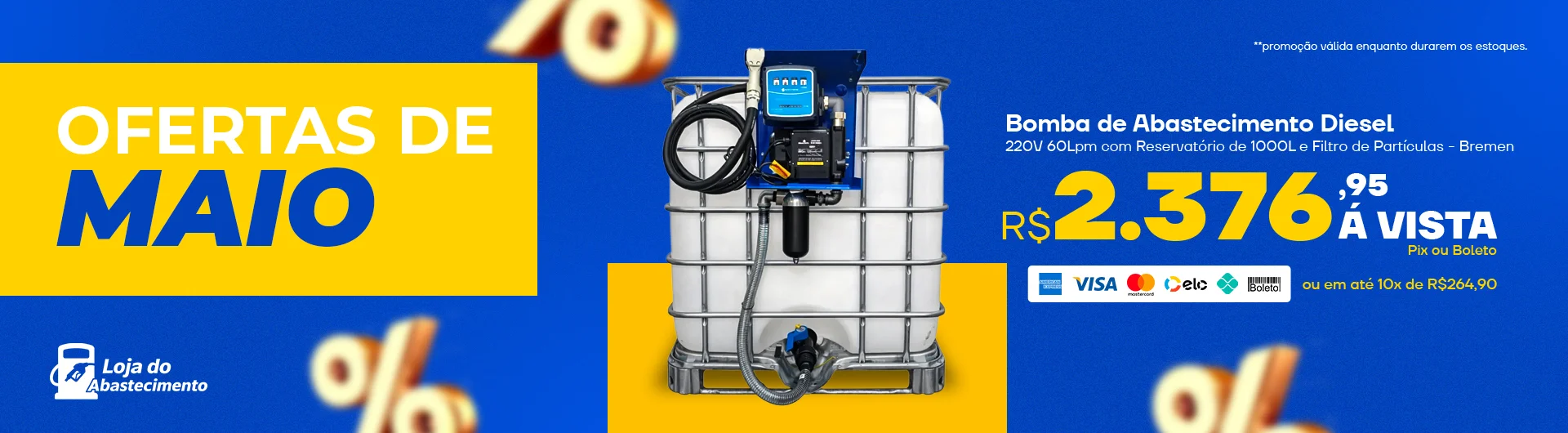 Bomba de Abastecimento Diesel 220V 60Lpm com Reservatório de 1000L e Filtro de Partículas - Bremen-Ref3416