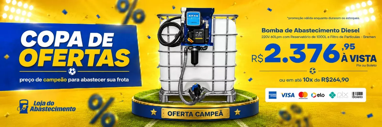 Bomba de Abastecimento Diesel 220V 60Lpm com Reservatório de 1000L e Filtro de Partículas - Bremen-Ref3416
