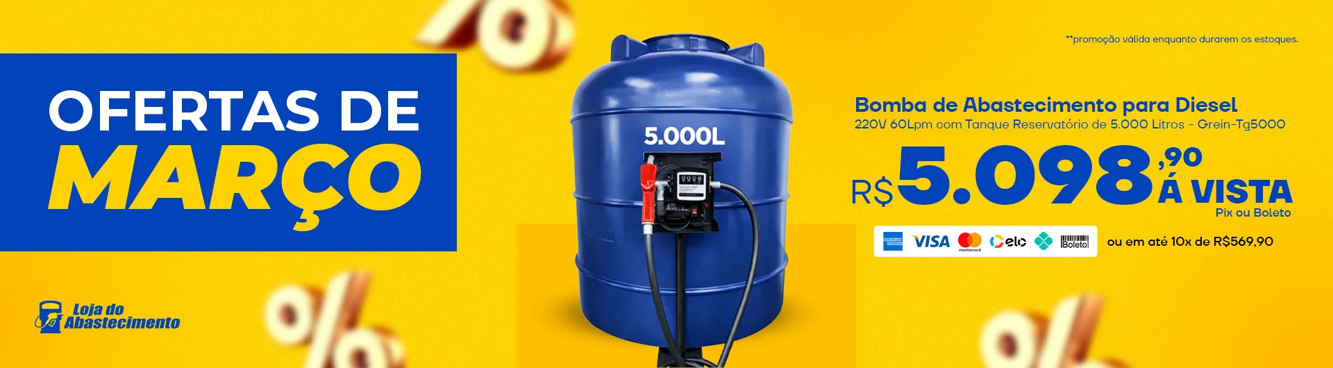 Bomba de Abastecimento para Diesel 220V 60Lpm com Tanque Reservatório de 5.000 Litros - Grein-Tg5000