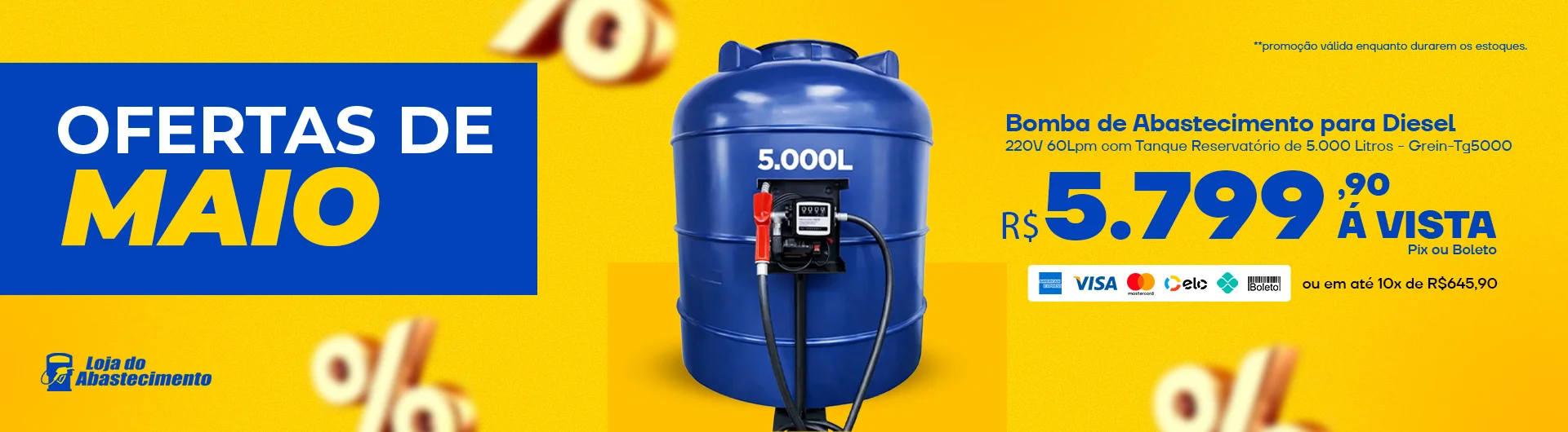 Bomba de Abastecimento para Diesel 220V 60Lpm com Tanque Reservatório de 5.000 Litros - Grein-Tg5000