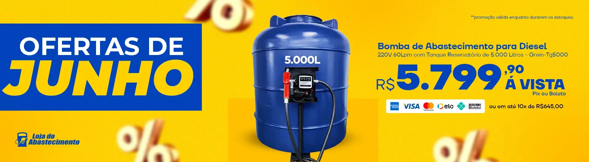 Bomba de Abastecimento para Diesel 220V 60Lpm com Tanque Reservatório de 5.000 Litros - Grein-Tg5000